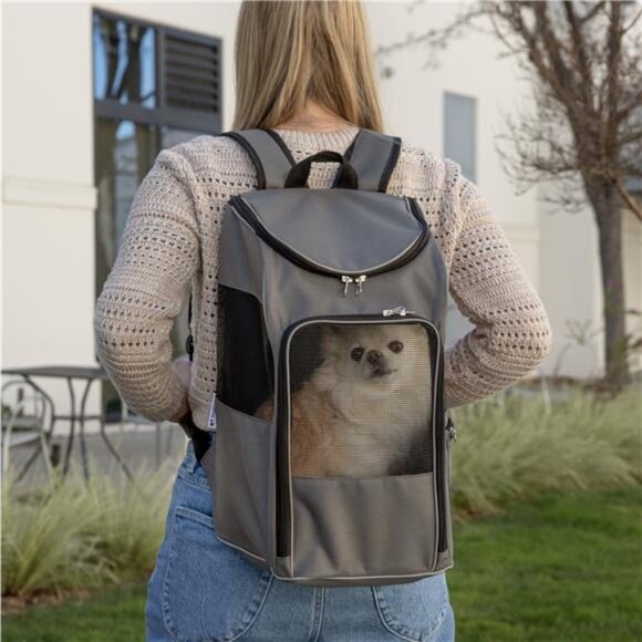 Medium Cat & Dog Travel Pet Backpack, Gray, 16 lb Limit - Picture 2 of 7